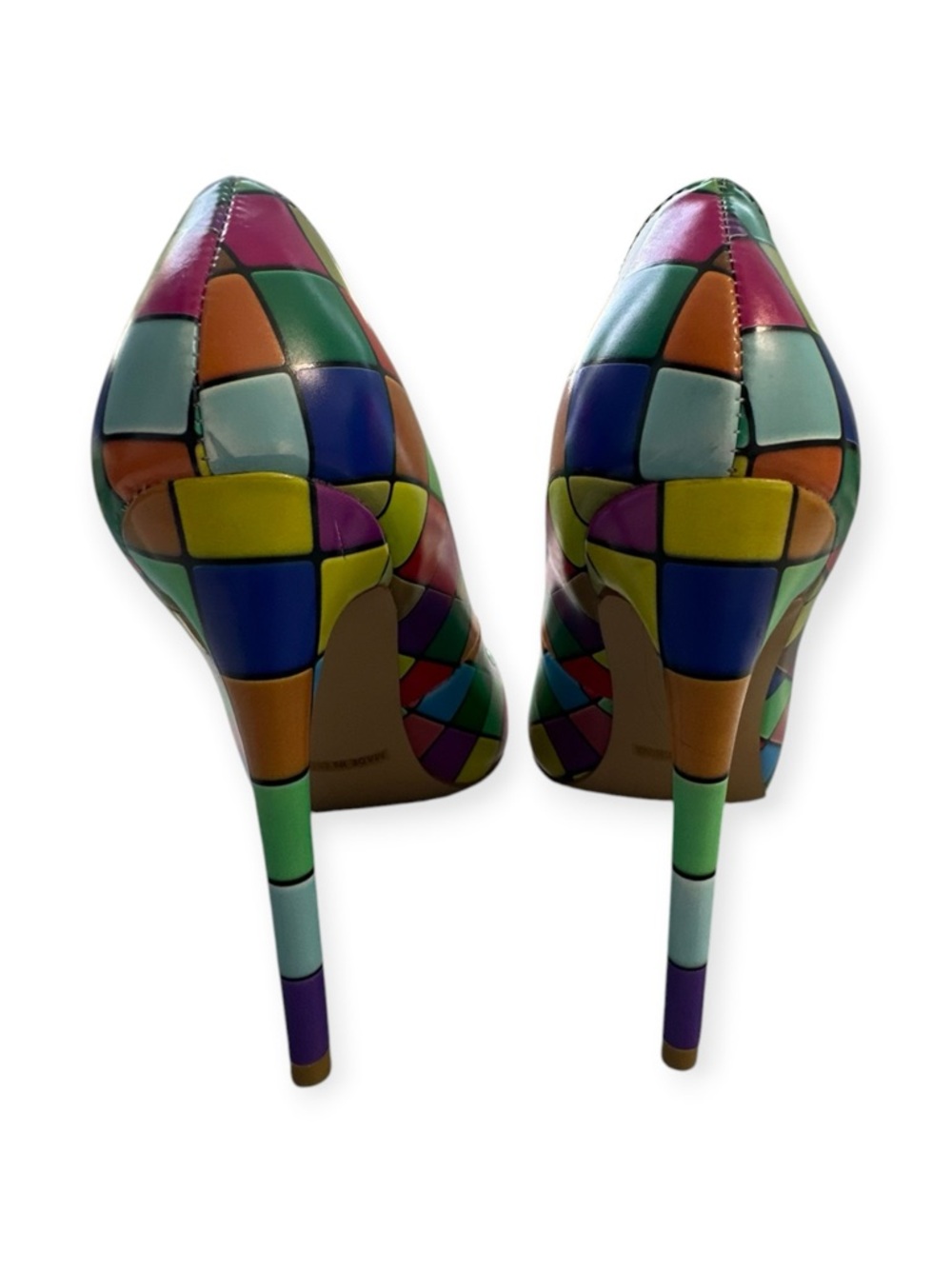 Quincee Easton Multi-Color Geometric Mosaic Pointed Toe Pumps, Size 38/8 NWOT - Picture 10 of 12